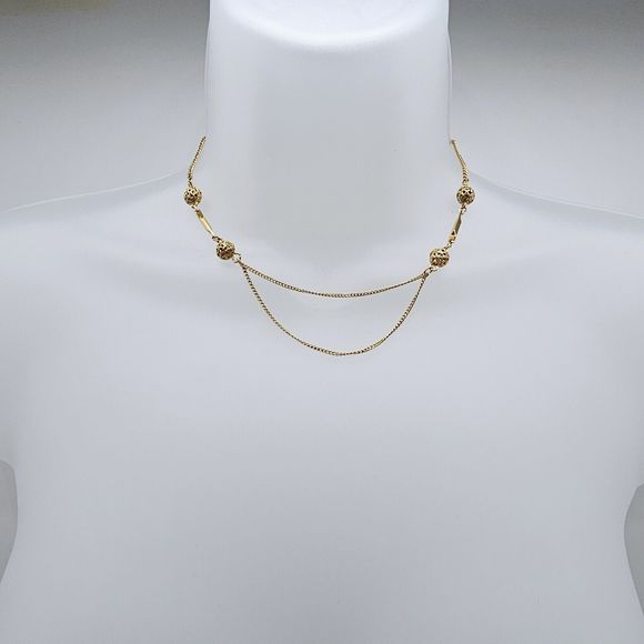 Draping Station Necklace Vintage Gold Tone Bead Dainty Feminine Jewelry - Picture 7 of 8